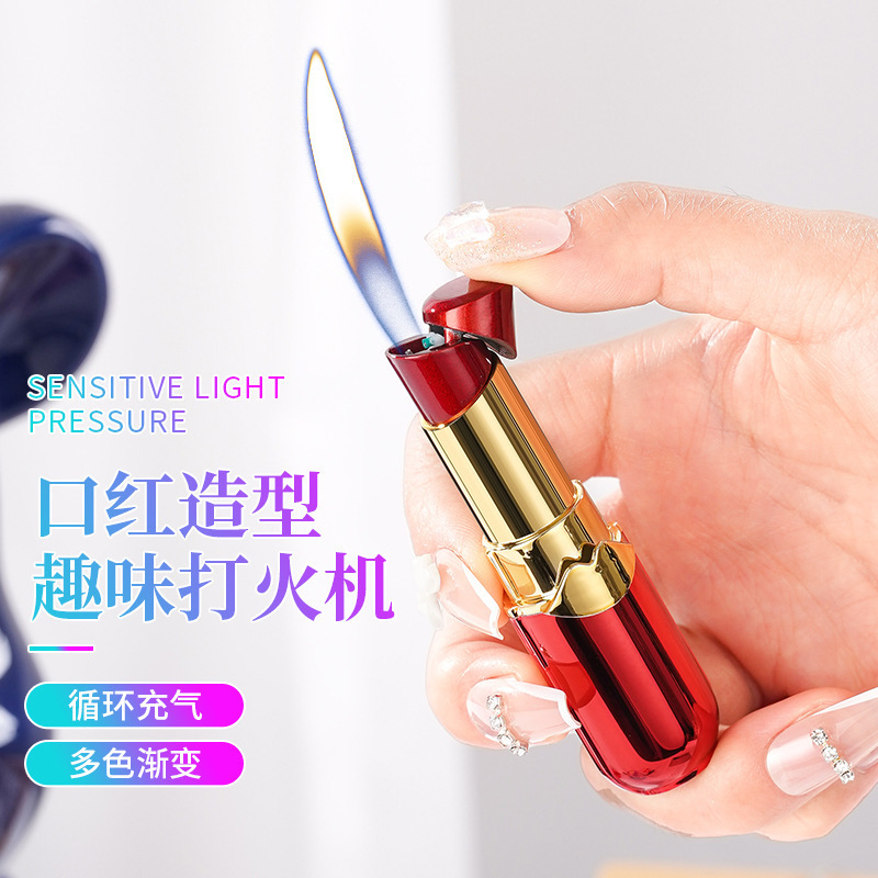 Creative and personalized lipstick lighter, inflatable open flame, new and unique portable cigarette lighter for women