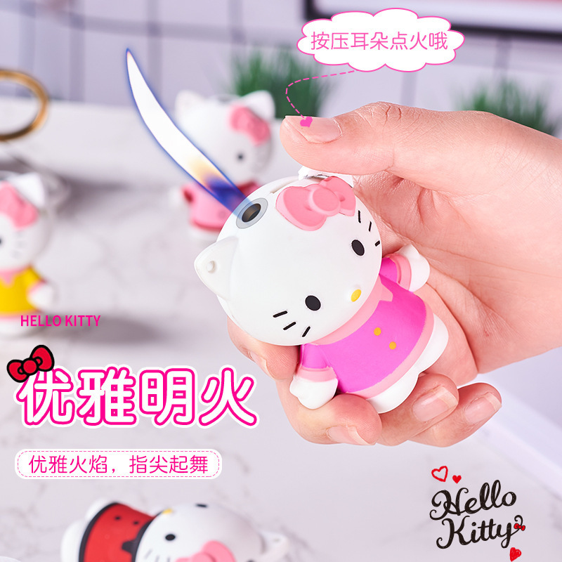 Creative and personalized necklace, open flame lighter, colorful cartoon cat pattern, inflatable lighter