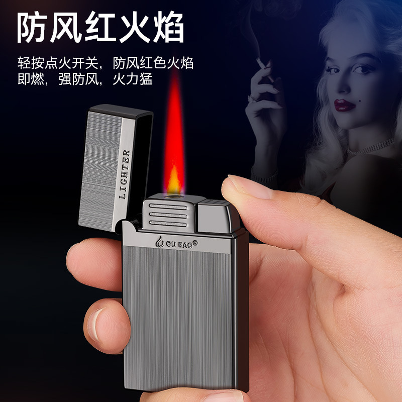 Langsheng Double Fire Lighter Clear and Pleasant Steel Sound Red Flame Windproof Turn Open Fire Inflatable Lighter