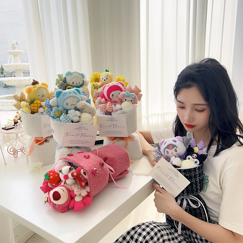 Plush Doll Bouquet Toy Gift Bag Christmas Plush Doll Flower Bundle Toy Gift Bag Valentine's Day Christmas Girl Friend Gift Doll