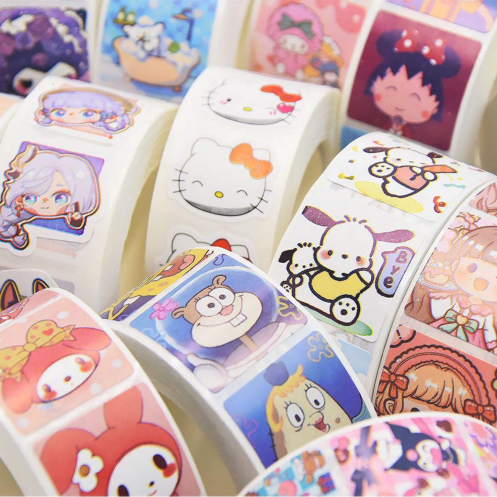 20MM Cartoon Animal Sanliro Roll Stickers 500pcs Anime Cute Kuluomi Kitty Hand Ledger Decoration Sealing Sticker Student Gift