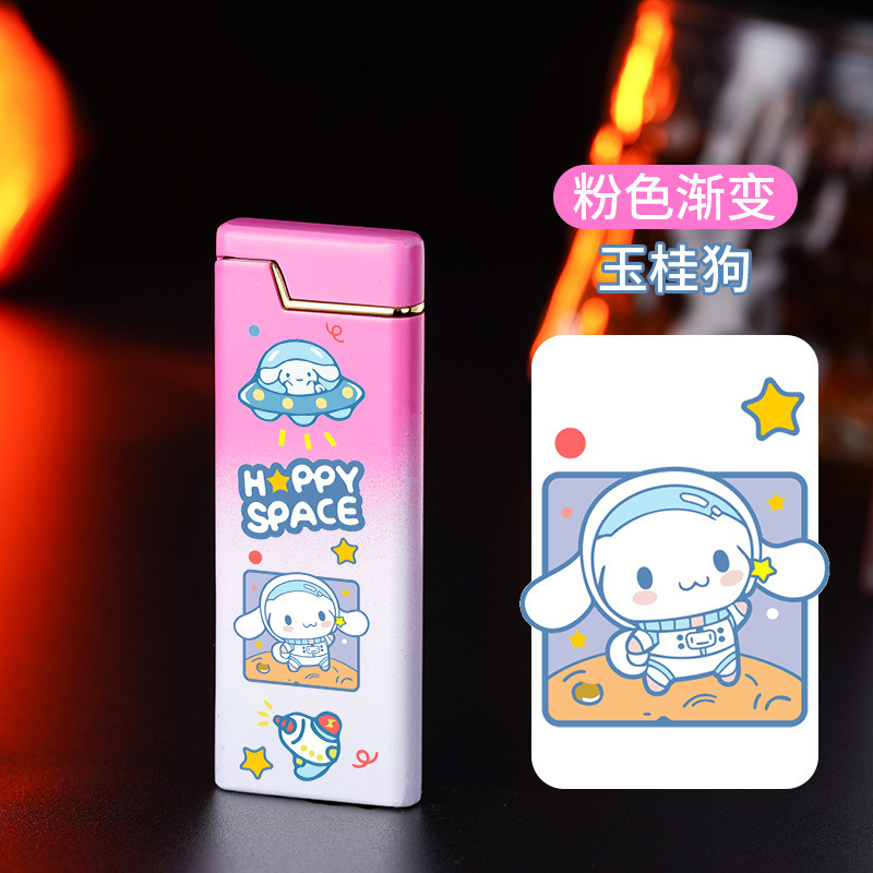 Small and slim oblique fire inflatable lighter with cartoon pattern, high-quality open flame lighter