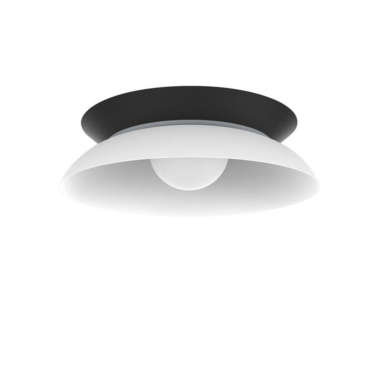 2024 New Design Matte Black Metal Led Flush Mount Indoor Light Hotel Ceiling Lamps With White Acrylic Shade