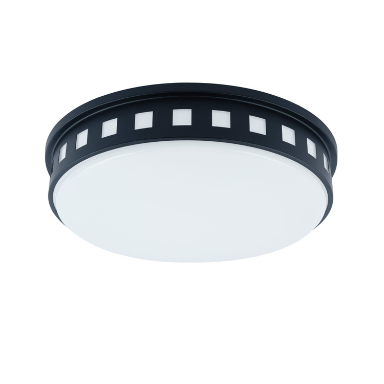 2024 New Design Matte Black Metal Led Flush Mount Indoor Light Hotel Ceiling Lamps With White Acrylic Shade