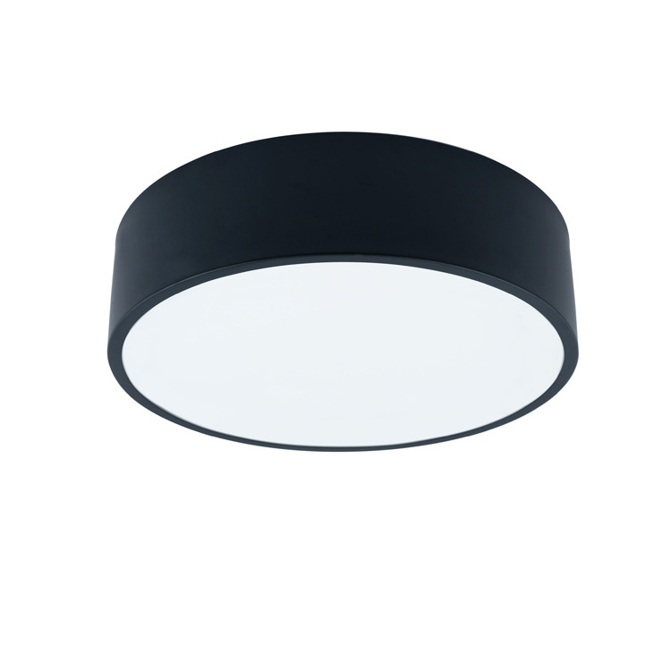 2024 New Design Matte Black Metal Led Flush Mount Indoor Light Hotel Ceiling Lamps With White Acrylic Shade