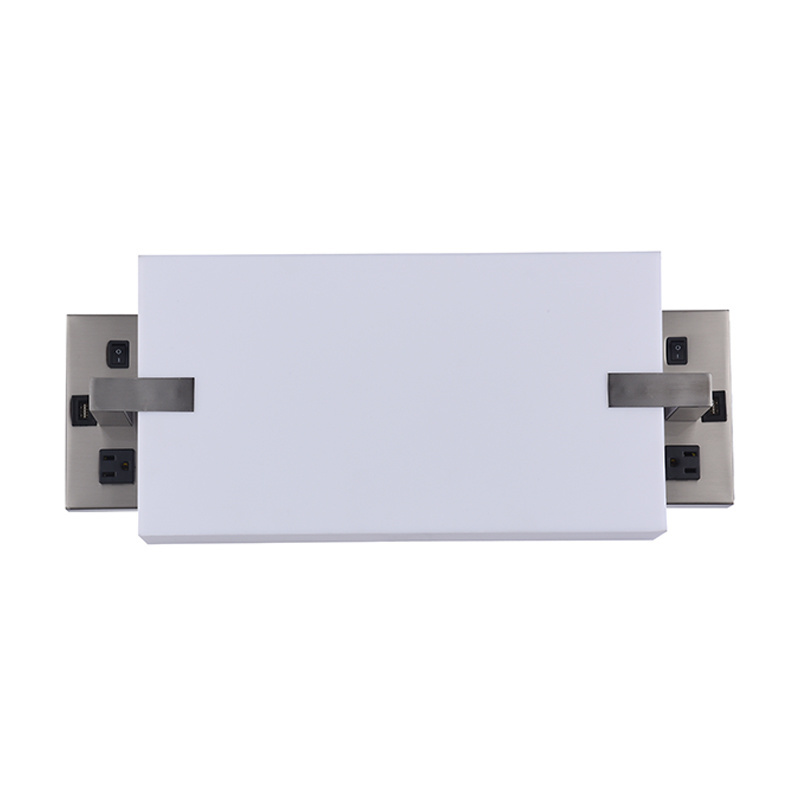 Hotel Wall Lights Indoor Brushed Nickel Double Wall Lamp with Outlets USB port plug in Acrylic Shade