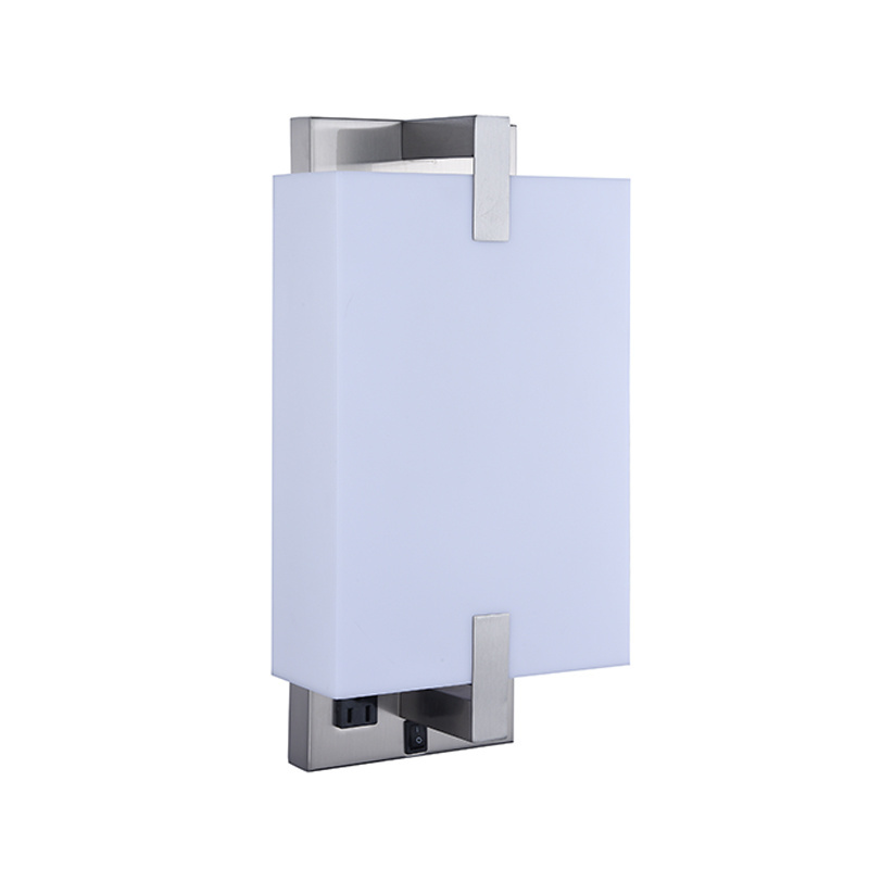 Hotel Wall Lights Indoor Brushed Nickel Double Wall Lamp with Outlets USB port plug in Acrylic Shade