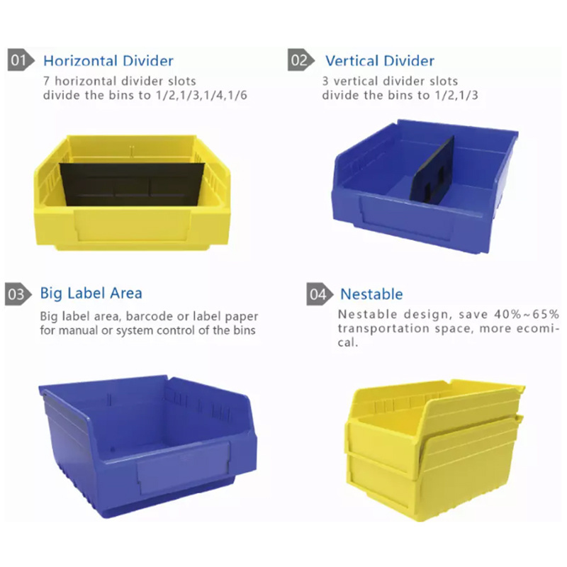 High Quality Warehouse Office Workshop Use Plastic Shelf Stack stackable Spare Parts Storage Bins