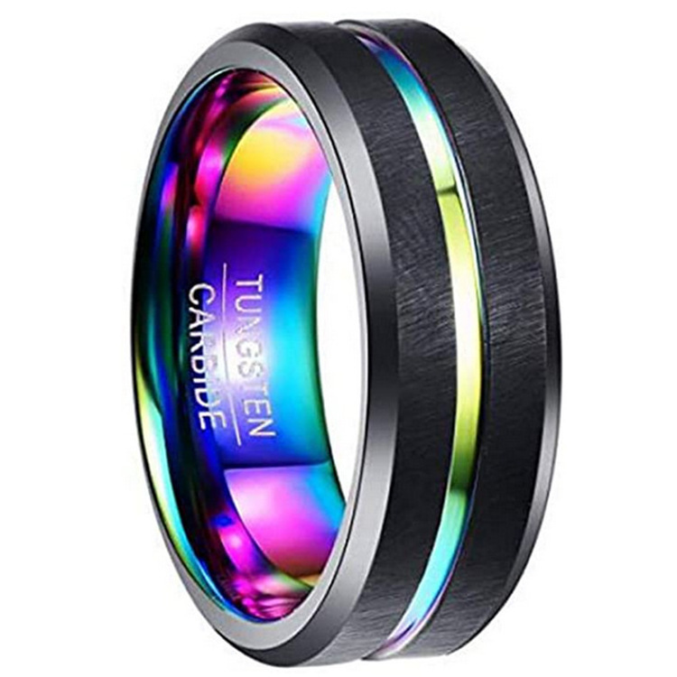 Energinox 8mm Blue Plated Multi Color Groove Tungsten Carbide Wedding Engagement Band Promise Ring for men