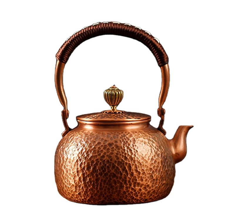 Customize Perfect Temperature Cooking Delicate Teapot Stove Top Coil Handle Thick Solid Hammered 99.98% Red Copper Tea Kettle