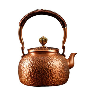 Customize Perfect Temperature Cooking Delicate Teapot Stove Top Coil Handle Thick Solid Hammered 99.98% Red Copper Tea Kettle