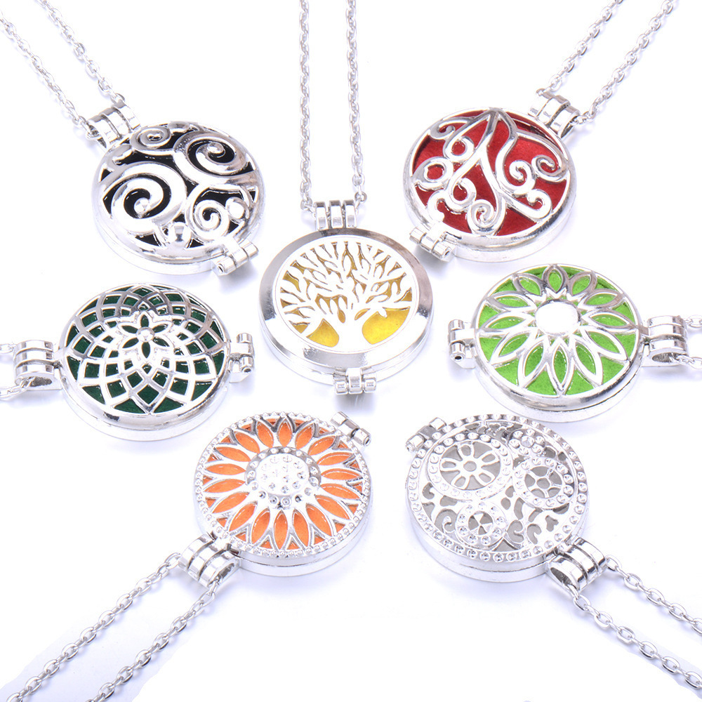 30MM Adjustable Healing Stainless Steel Diy Aroma Tree Of Life Perfume Aromatherapy Essential Oil Diffuser Necklace