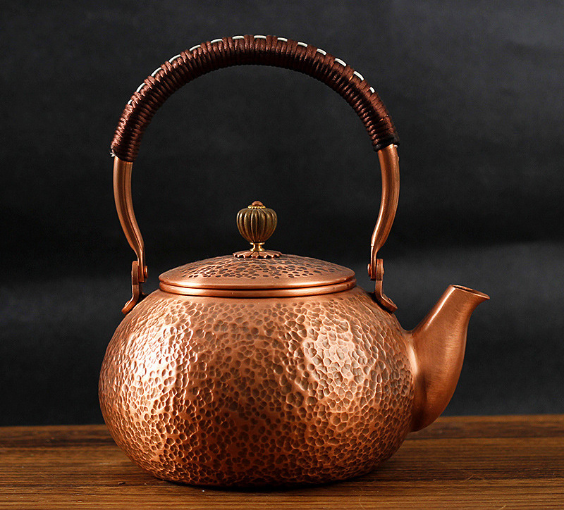 Customize Perfect Temperature Cooking Delicate Teapot Stove Top Coil Handle Thick Solid Hammered 99.98% Red Copper Tea Kettle