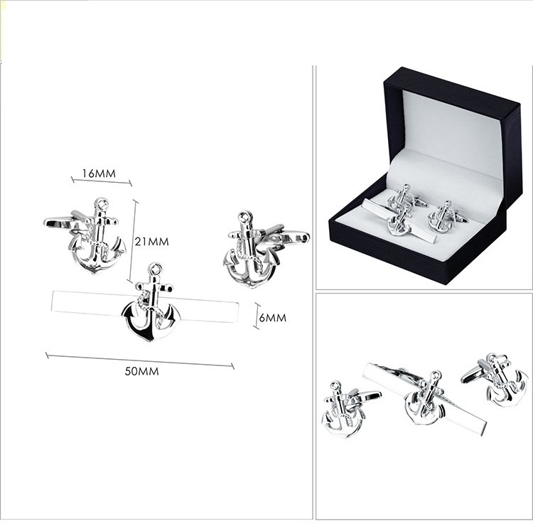 Energinox Exquisite Modern Classic Boat Anchor Design Cufflinks and Tie Clip Bar Set for Men Fathers Day Wedding Gifts with Box