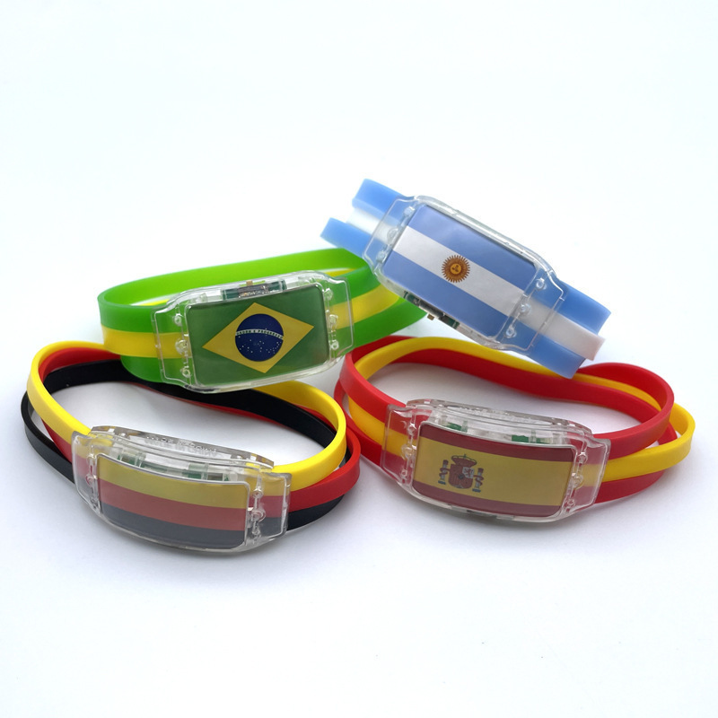 Energinox Wholesale Qatar Football Adjustable Glowing Fans Support Props Silicone LED Flag Bracelet