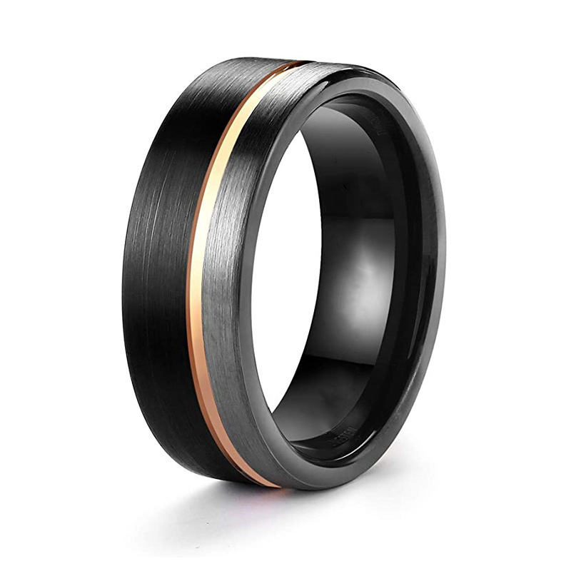 Energinox 6mm 8mm Jewelry Wholesale 3 Tone Mens Black Rose Gold Tungsten Carbide Ring