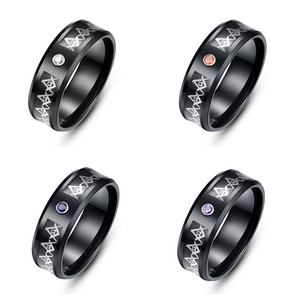 Energinox 8mm Stainless Steel 4 Color zircon High Polish Carbon Fiber Men Ring Jewelry