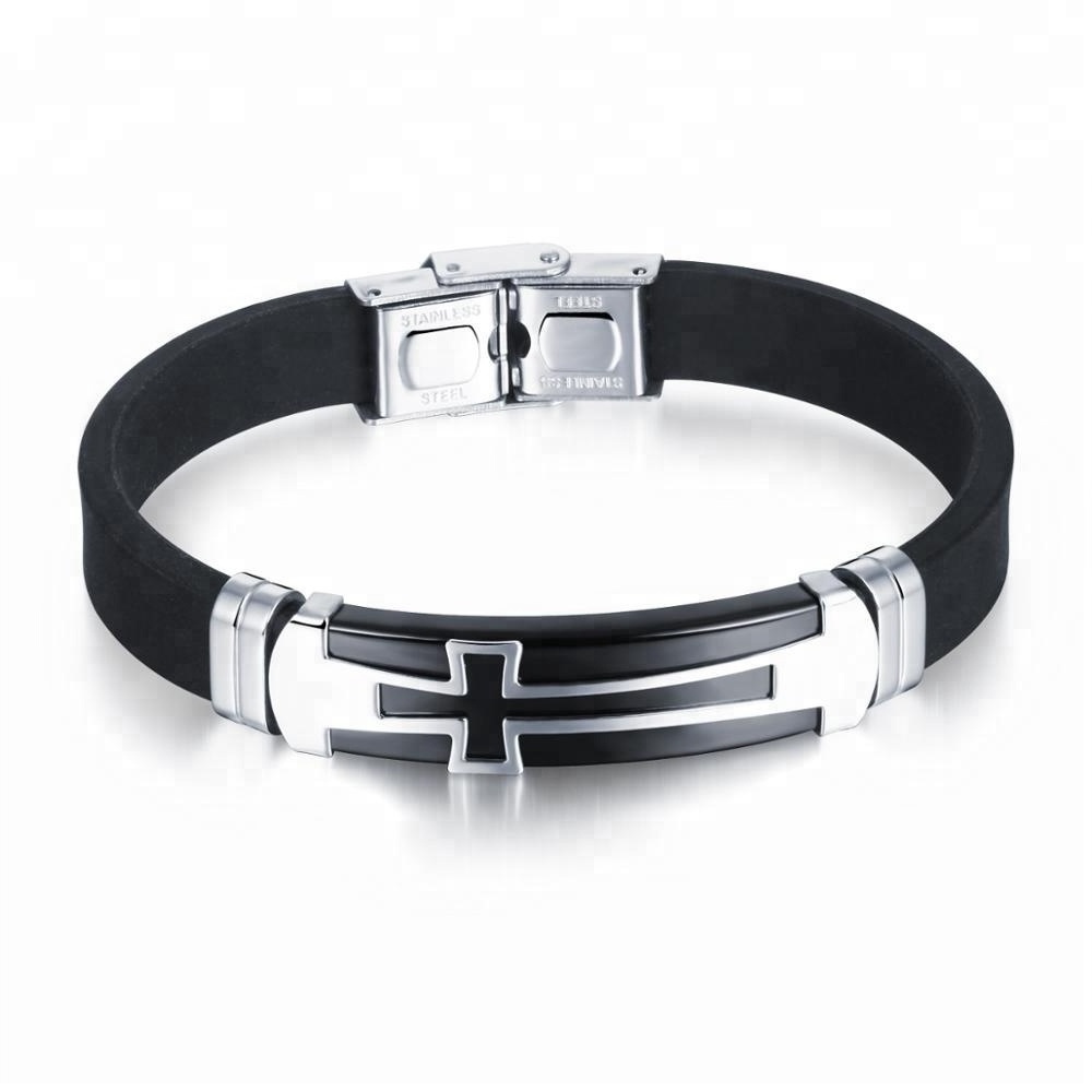 Energinox Silicone Stainless Steel Bracelet With Metal Plate And Clasp