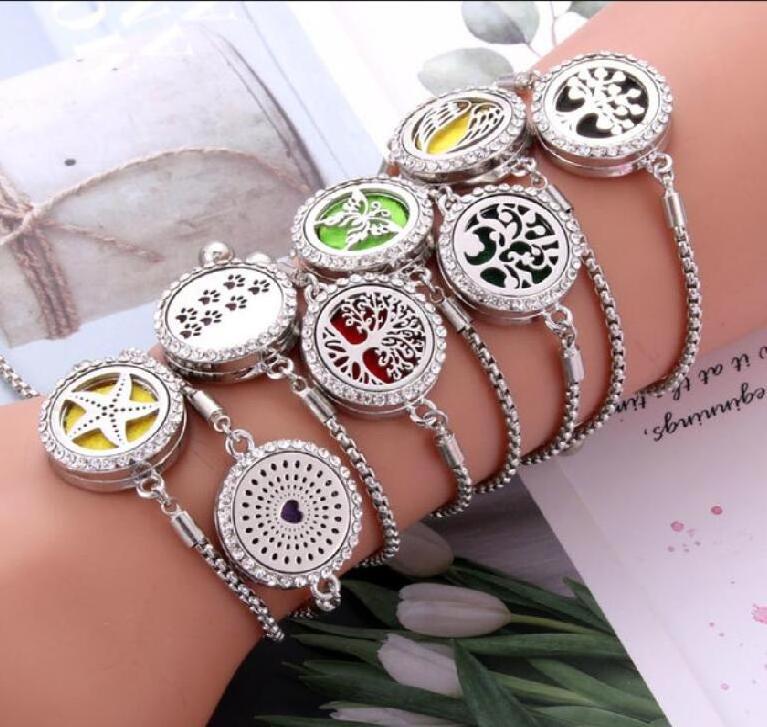 Women's Delicate Adjustable Healing Stainless Steel Diy Aroma Tree Of Life Perfume Aromatherapy Essential Oil Diffuser Bracelet