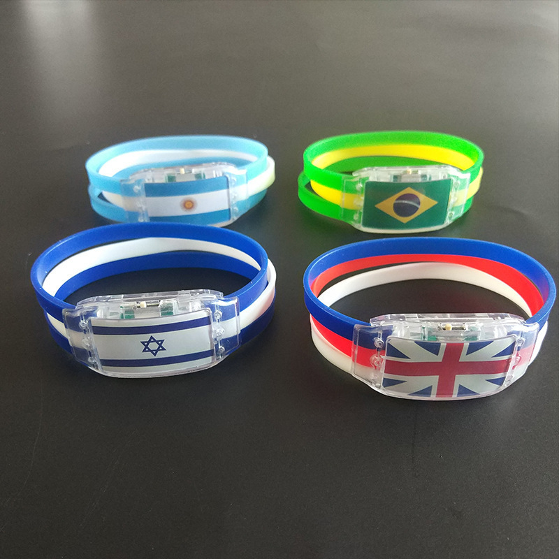 Energinox Wholesale Qatar Football Adjustable Glowing Fans Support Props Silicone LED Flag Bracelet