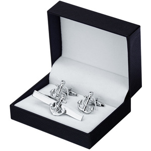 Energinox Exquisite Modern Classic Boat Anchor Design Cufflinks and Tie Clip Bar Set for Men Fathers Day Wedding Gifts with Box