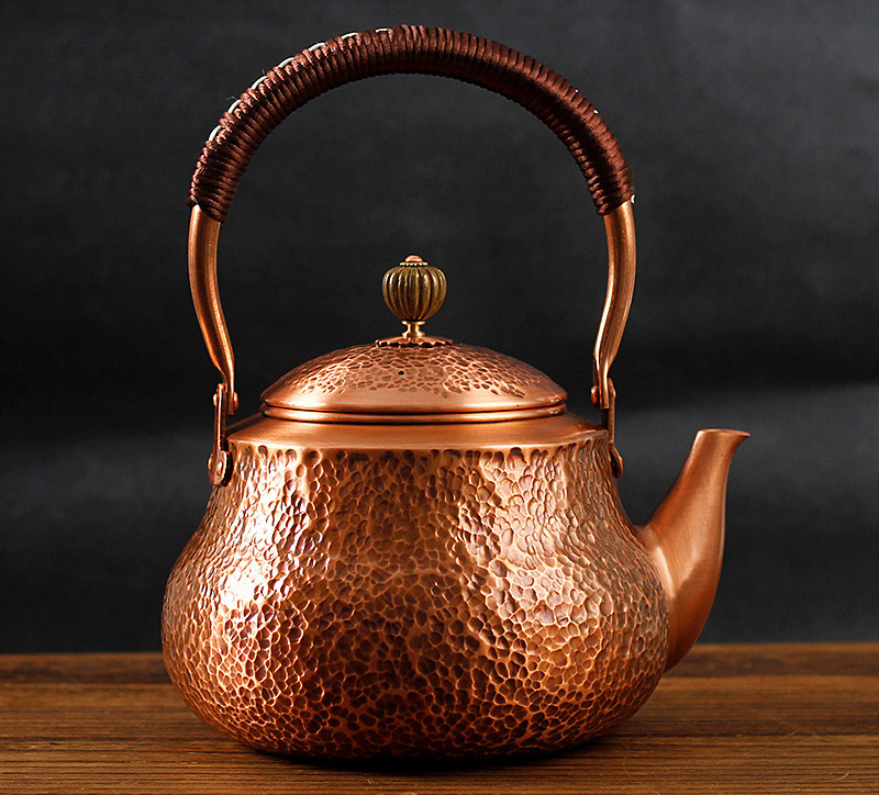 Customize Perfect Temperature Cooking Delicate Teapot Stove Top Coil Handle Thick Solid Hammered 99.98% Red Copper Tea Kettle