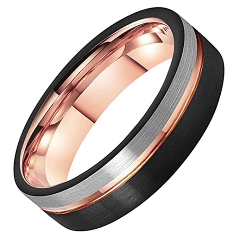 Energinox 6mm 8mm Jewelry Wholesale 3 Tone Mens Black Rose Gold Tungsten Carbide Ring