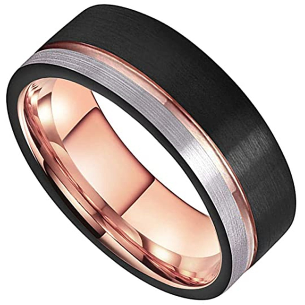 Energinox 6mm 8mm Jewelry Wholesale 3 Tone Mens Black Rose Gold Tungsten Carbide Ring