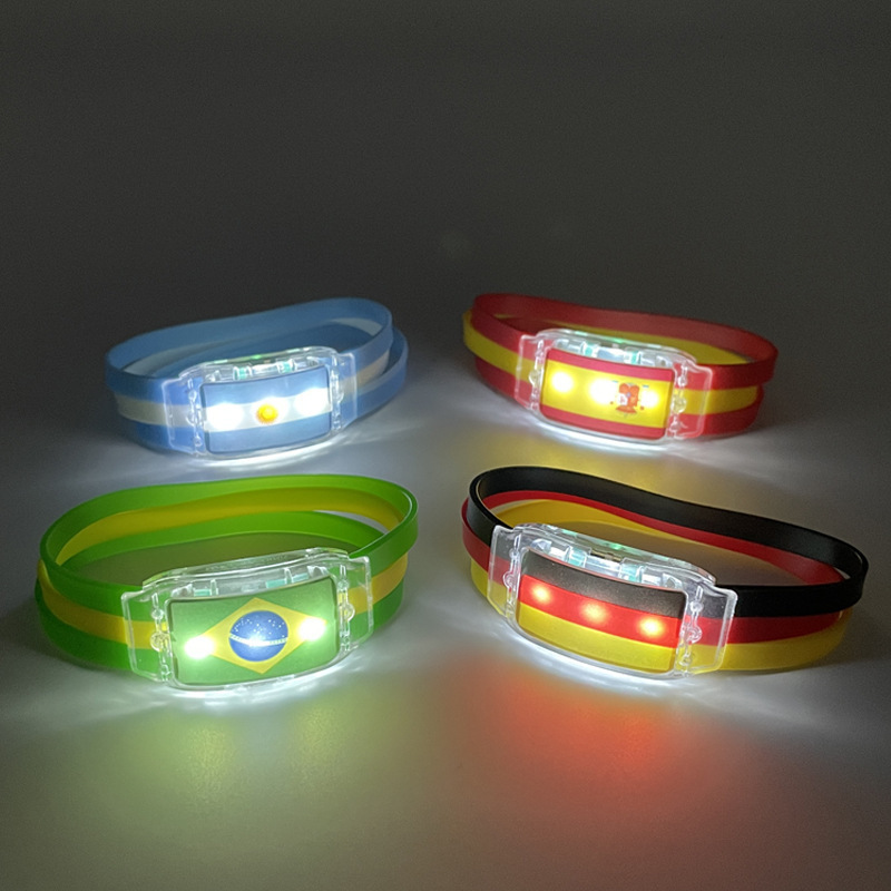 Energinox Wholesale Qatar Football Adjustable Glowing Fans Support Props Silicone LED Flag Bracelet