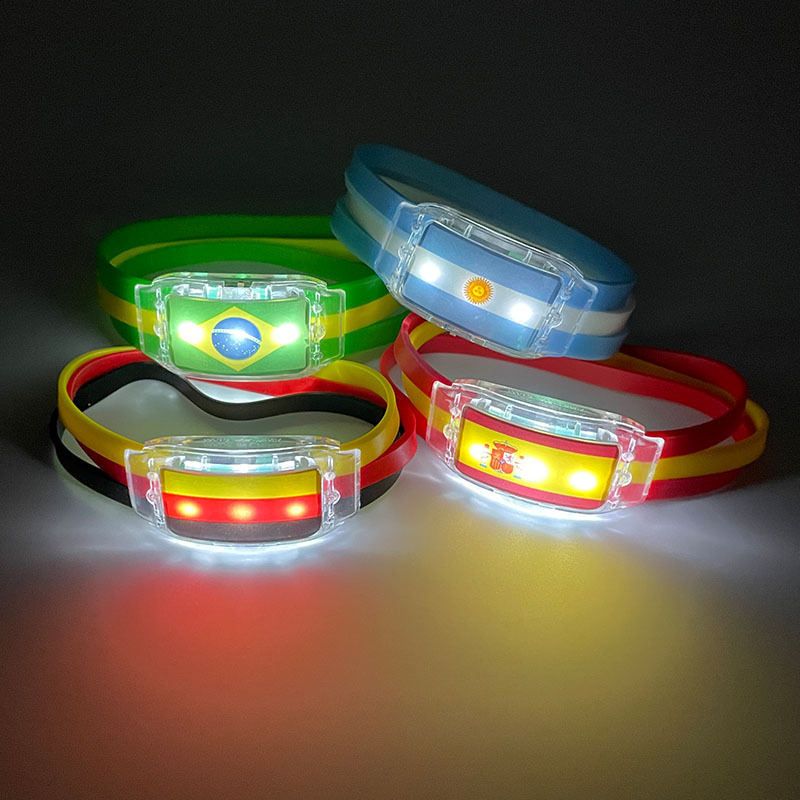 Energinox Wholesale Qatar Football Adjustable Glowing Fans Support Props Silicone LED Flag Bracelet