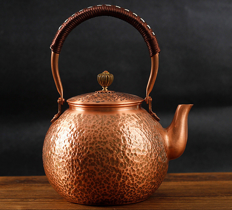 Customize Perfect Temperature Cooking Delicate Teapot Stove Top Coil Handle Thick Solid Hammered 99.98% Red Copper Tea Kettle