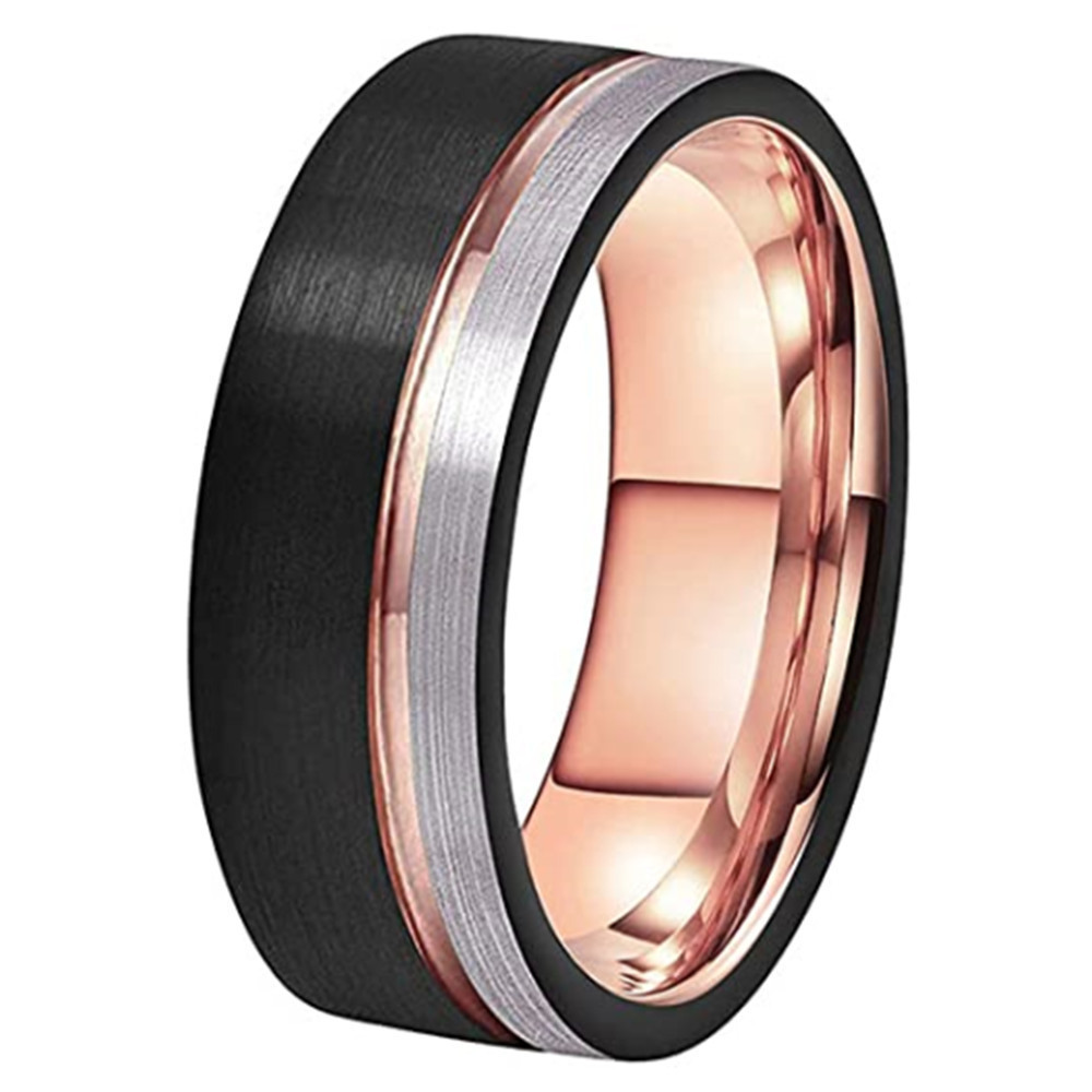 Energinox 6mm 8mm Jewelry Wholesale 3 Tone Mens Black Rose Gold Tungsten Carbide Ring