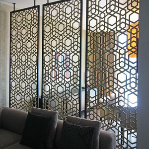 Art design moroccan carved stainless steel screens dividers metal matt colored movable sound proof partition wall for lobby