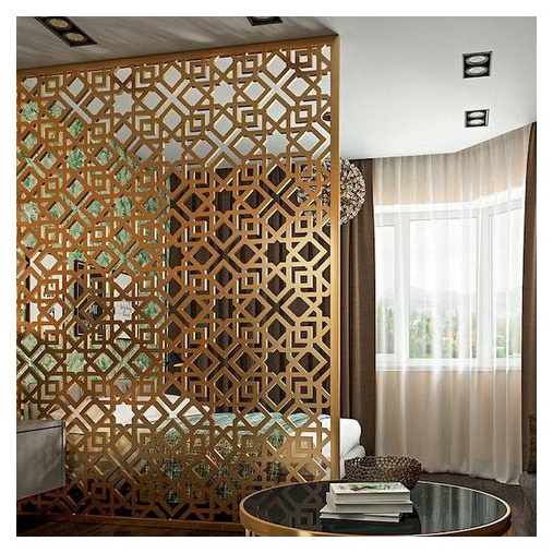 Art design moroccan carved stainless steel screens dividers metal matt colored movable sound proof partition wall for lobby