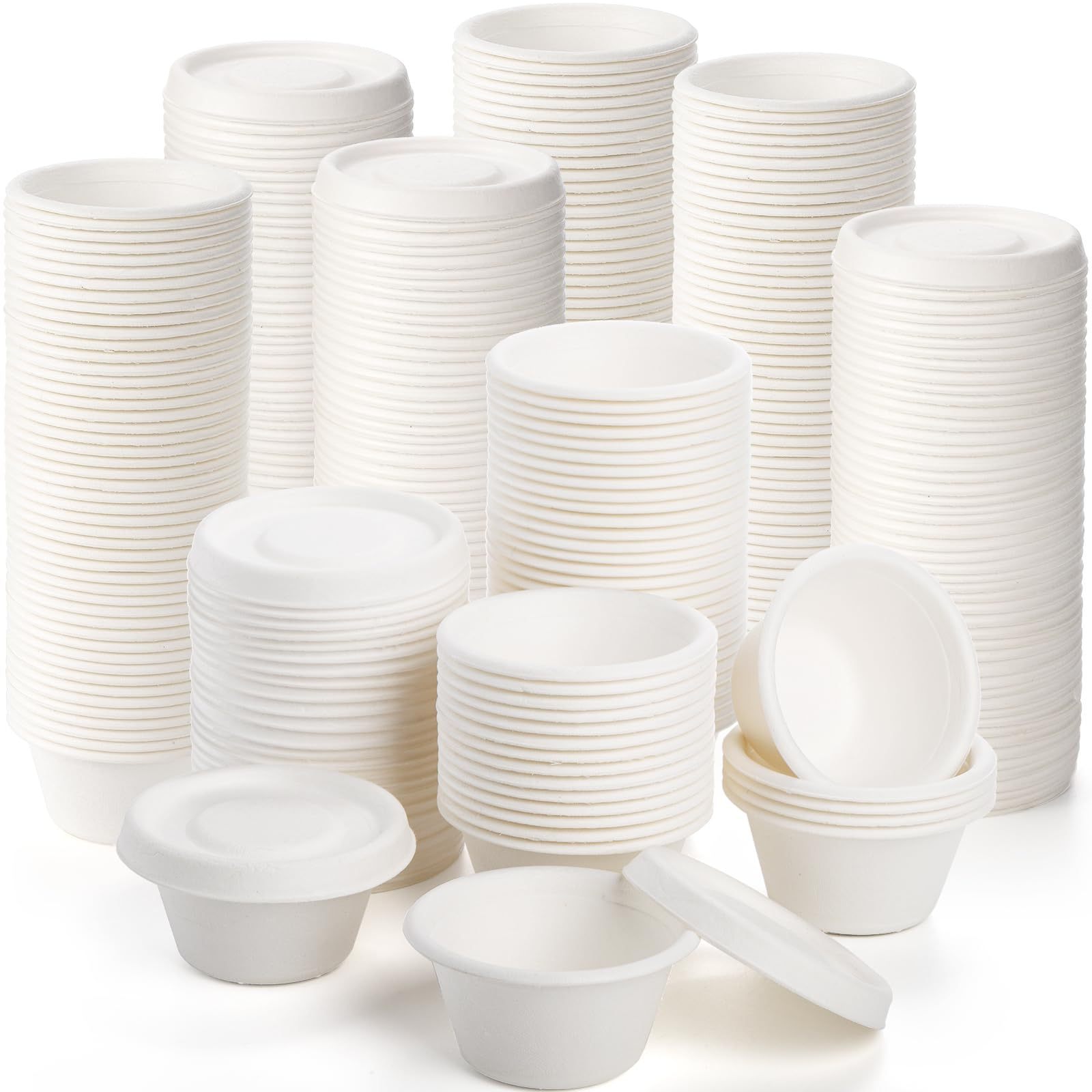 Environment Friendly 1-4oz Compostable Sugarcane Cups With Lids Bagasse Biodegradable Cup For Sauces Condiments Slime Jello Shot