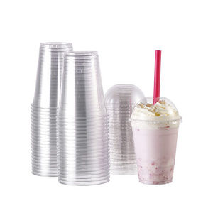 Factory Price Wholesale 12oz 16oz 24oz 32oz Boba Bubble Tea Pet Custom Disposable Clear Plastic Dessert Cup With Lids