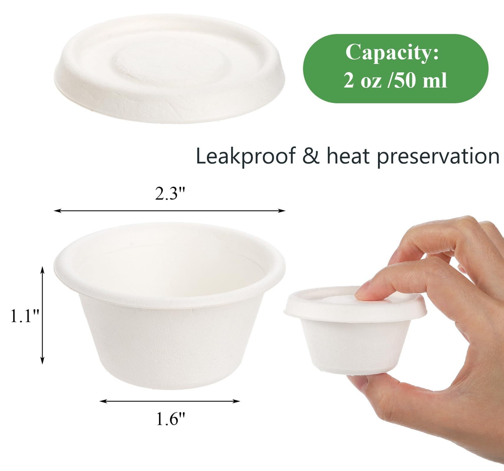 Environment Friendly 1-4oz Compostable Sugarcane Cups With Lids Bagasse Biodegradable Cup For Sauces Condiments Slime Jello Shot