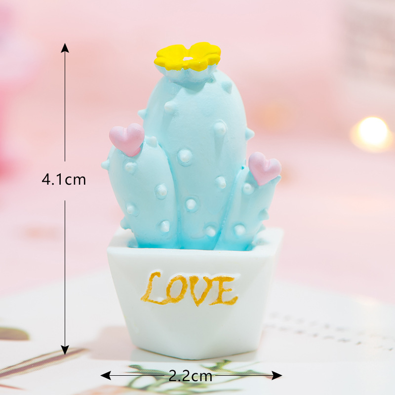 cute macaron pink blue color 3d fake cactus resin cabochon car desktop ornaments display