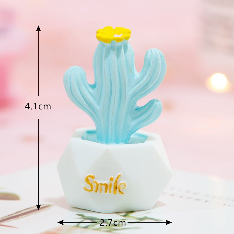 cute macaron pink blue color 3d fake cactus resin cabochon car desktop ornaments display