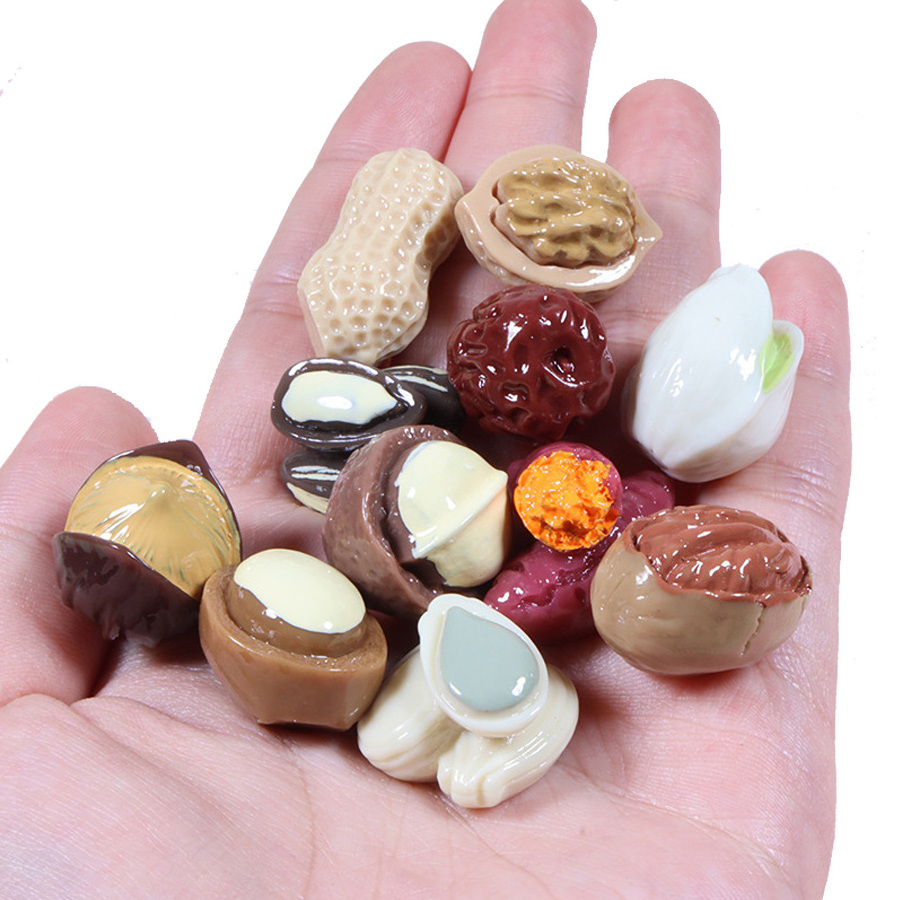 yiwu insheen craft 3d miniature nut design resin cabochons kids food play elf props