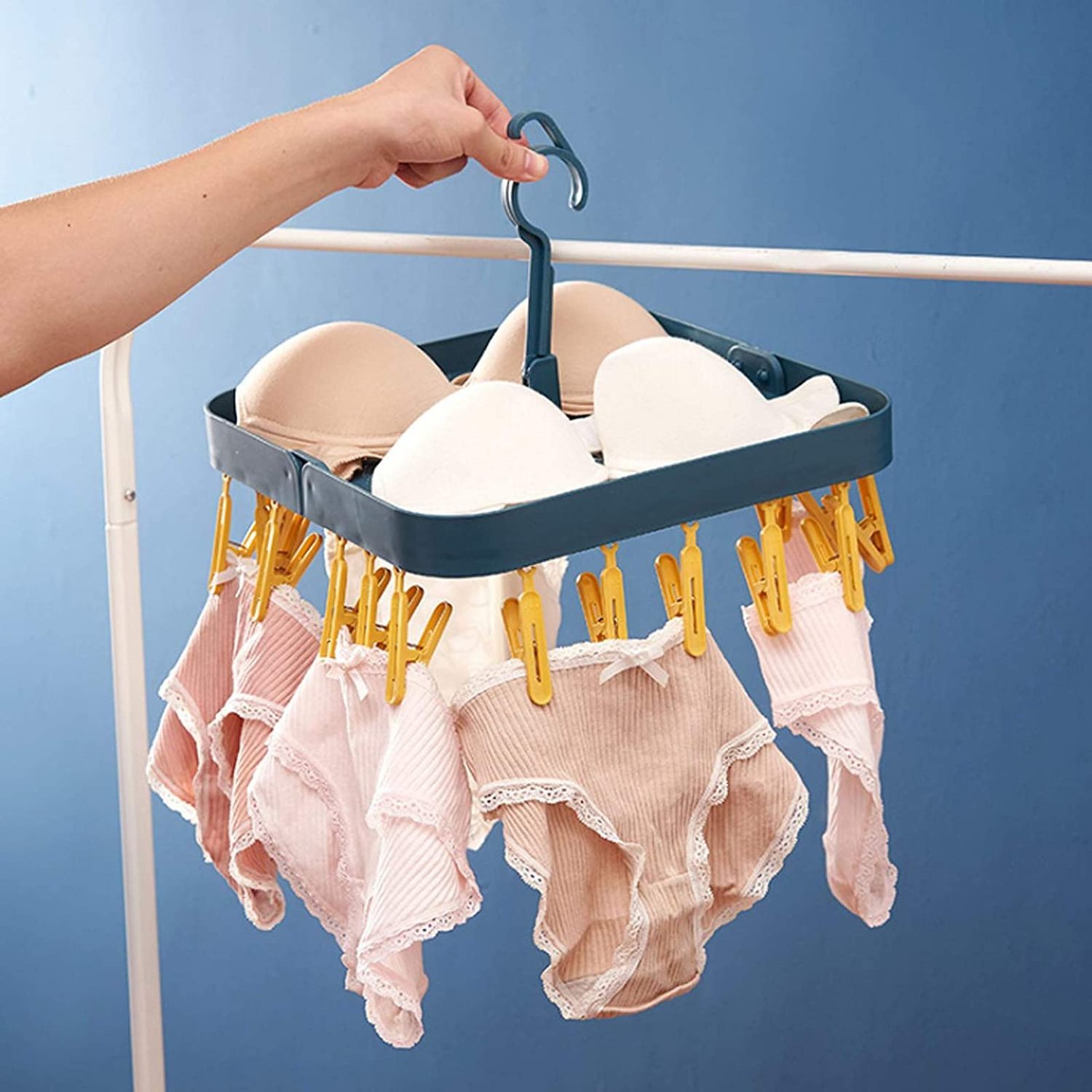 Foldable Clip Hanger Household Multifunctional Drying Rack Plastic Laundry Clips and Wind Proof Hook for Socks and Underwear