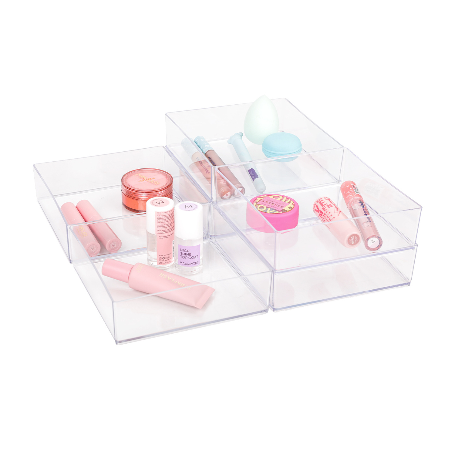 Clear Plastic stackable Vanity and Desk Drawer Organizers 6 Piece Set Tray for Makeup Kitchen Utensils Jewelries