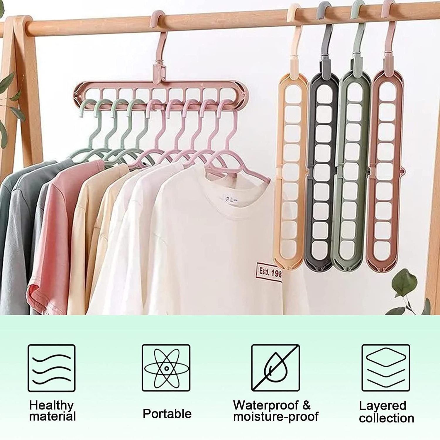 Closet Organizers and Storage College Dorm Room Magic Space Saving Clothes Pack of 6 with 9 Holes Hangers