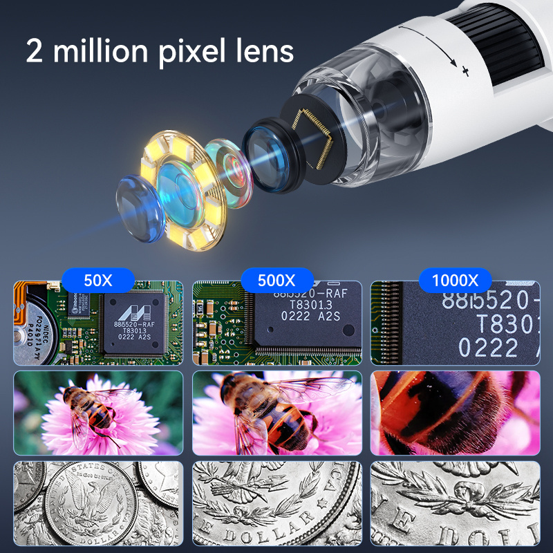 Adjustable 1000X Magnification 2MP Magnifying Glasses 1080 HD Digital Microscope with 4.3Inch LCD Screen