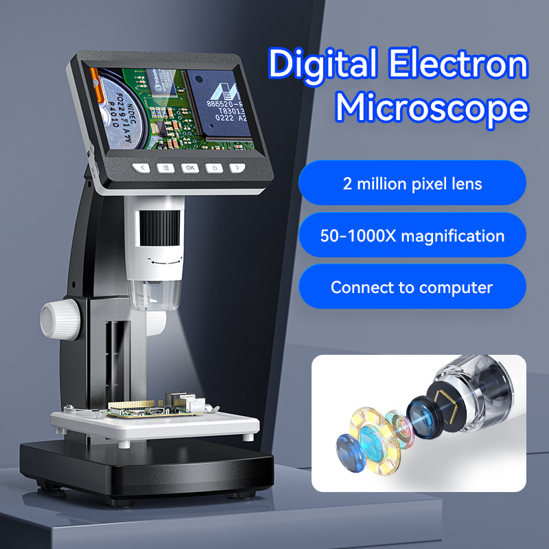 Adjustable 1000X Magnification 2MP Magnifying Glasses 1080 HD Digital Microscope with 4.3Inch LCD Screen