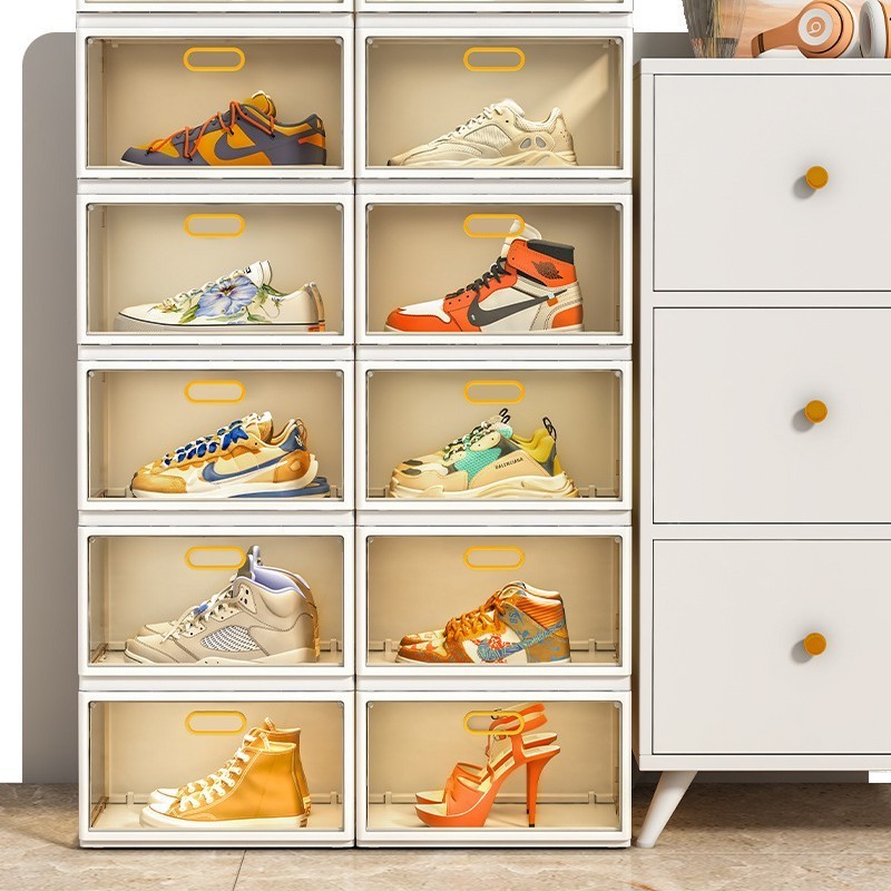 Installation-Free Shoe Box With Lids  Space-saving Folding Shoe Rack Collapsible Stackable Foldable Shoe Storage Box