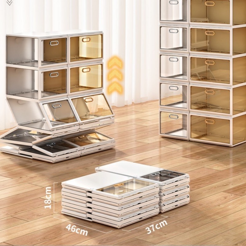 Installation-Free Shoe Box With Lids  Space-saving Folding Shoe Rack Collapsible Stackable Foldable Shoe Storage Box