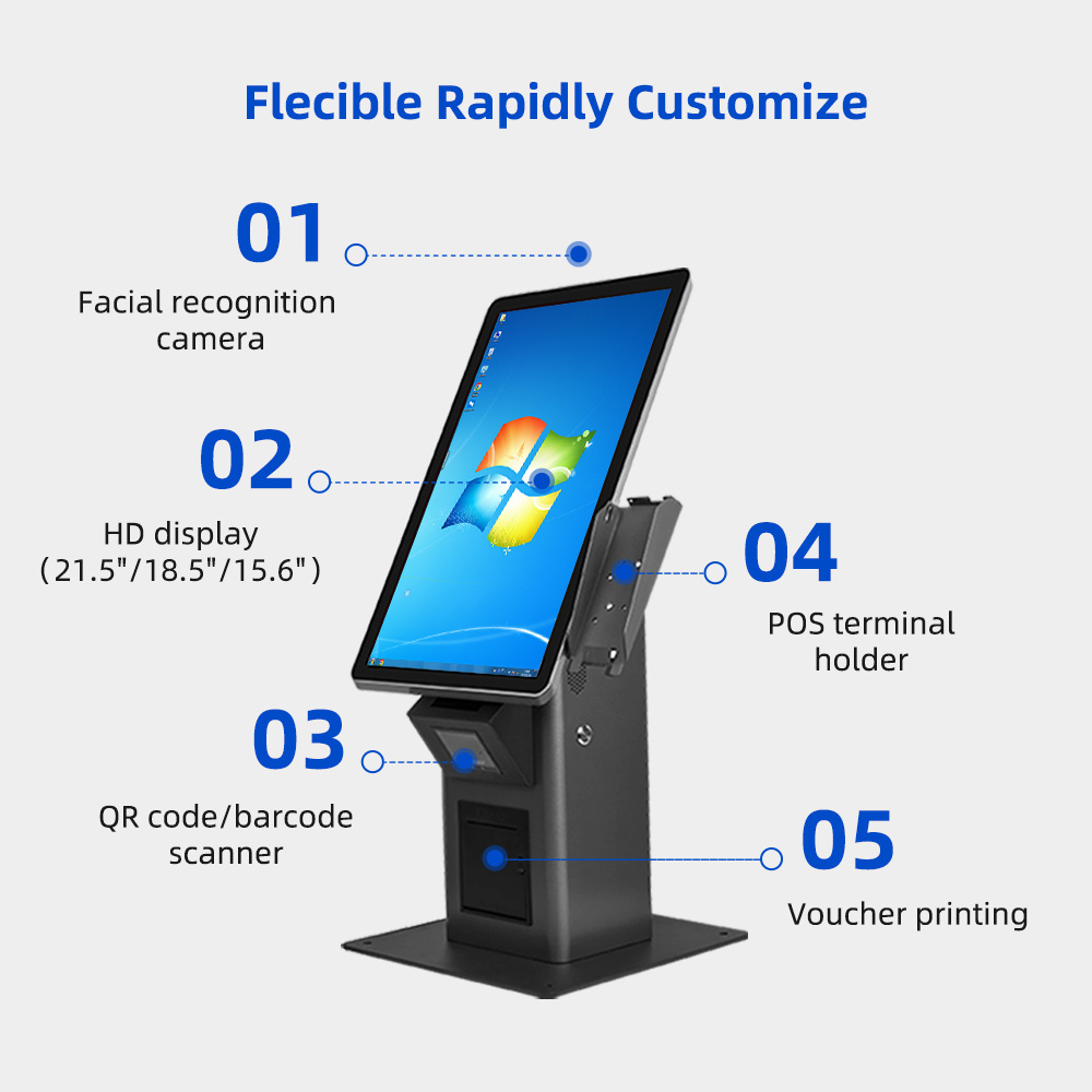 Countertop free standing 15.6/18.5/21.5 inch desktop colomn self service kiosk camera printer scanner Healthcare kiosk