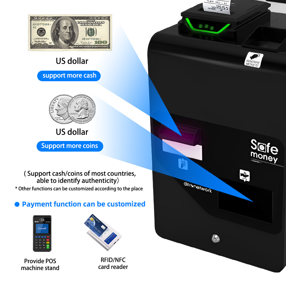 High operational speed bulk coin insertion custom screen banknotes acceptor&recycler safe money currency change kiosk