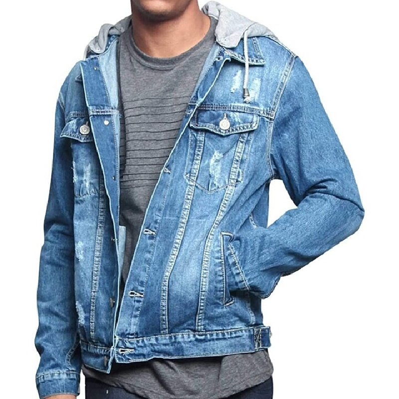 Custom vintage washed distressed jeans denim hooded jacket men by inspire apparel infinitive idea collection